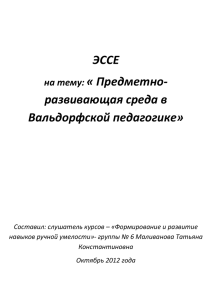 ЭССЕ « Предметно- развивающая среда в Вальдорфской педагогике»