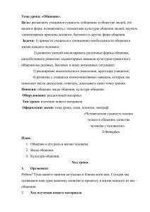 Тема урока: «Общение». Цель: элементарным приемам делового, бытового и других форм общения.