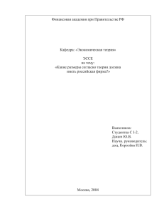 Финансовая академия при Правительстве РФ  Кафедра: «Экономическая теория» ЭССЕ