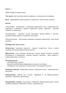 1.Обучающая  –  познакомить  с  понятиями  возрастной... определить  особенности  каждой  возрастной  группы,  выяснить... Класс: