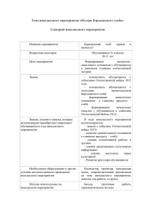 Тема внеклассного мероприятия «Исторя Бородинского хлеба» Сценарий внеклассного мероприятия