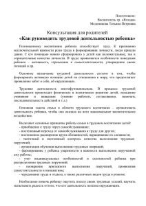 Консультация для родителей «Как руководить трудовой деятельностью ребенка»