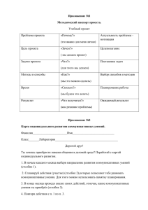 Приложение №1 Методический паспорт проекта. Учебный проект Проблема проекта