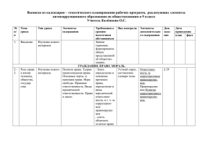 Выписка из календарно-тематического планирования рабочих