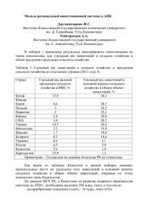 Модель региональной инвестиционной системы в АПК  Джуманазарова Ж.С. Кайгородцев А.А.