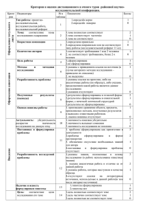 Критерии и оценки дистанционного и очного туров  районной научно- о