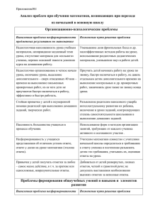 Анализ проблем при обучении математики, возникающих при переходе Организационно-психологические проблемы