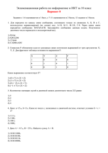 Экзаменационная работа по информатике и ИКТ за 10 класс  Вариант 0