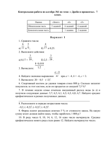 Контрольная работа по алгебре №1 по теме: « Дроби и... класс.