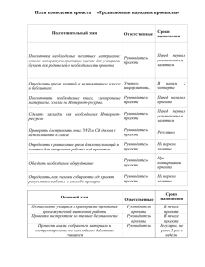 План проведения проекта     «Традиционные народные промыслы»