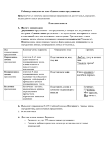 Рабочее руководство по теме «Односоставные предложения» Цель: План деятельности 1.  Изучите информацию: