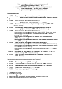 Перечень направлений подготовки и специальностей,