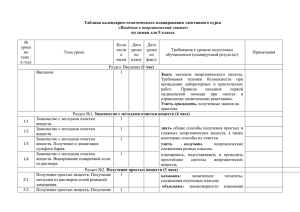 Таблица календарно-тематического планирования элективного курса «Введение в неорганический синтез»