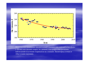 Многолетнее изменение среднегодовой температуры верхней