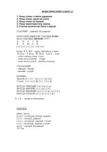ФОНЕТИЧЕСКИЙ РАЗБОР (1) 1. Пишу слово, ставлю ударение 2
