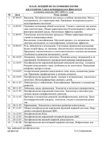 ПЛАН ЛЕКЦИЙ ПО ПАТОФИЗИОЛОГИИ для студентов 3 курса