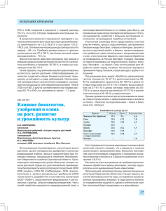 Влияние биоагентов, удобрений и озона на рост, развитие и