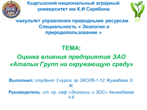 Оценка влияния предприятия ЗАО «Аталык Групп на