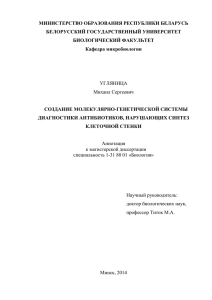 МИНИСТЕРСТВО ОБРАЗОВАНИЯ РЕСПУБЛИКИ БЕЛАРУСЬ БЕЛОРУССКИЙ ГОСУДАРСТВЕННЫЙ УНИВЕРСИТЕТ БИОЛОГИЧЕСКИЙ ФАКУЛЬТЕТ