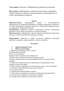 Онтогенез. Эмбриональное развитие. План открытого урока по