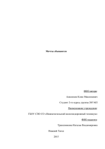 Мечты сбываются ФИО автора: Анисимов Клим Максимович