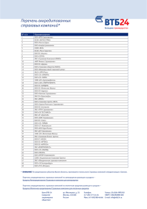 Перечень аккредитованных страховых компаний*