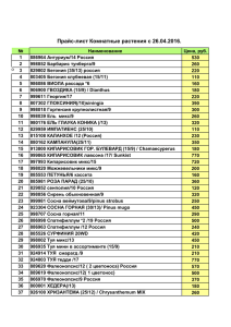 Прайс-лист Комнатные растения с 19.04.2016.