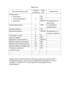 Прайс-лист Вид выполняемых работ Единица измерения Цена