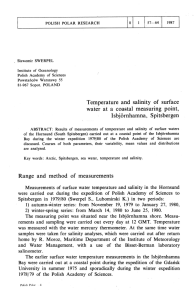 Temperature and salinity of surface water at a coastal measuring