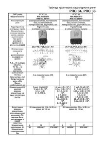 Таблица технических характеристик реле