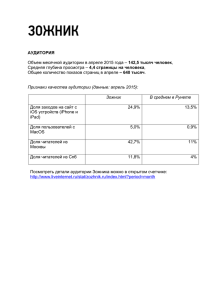 АУДИТОРИЯ Объем месячной аудитории в апреле 2015 года