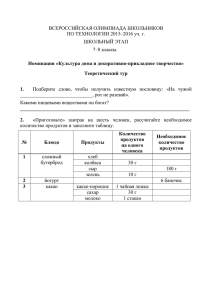 ВСЕРОССИЙСКАЯ ОЛИМПИАДА ШКОЛЬНИКОВ ПО ТЕХНОЛОГИИ 2015–2016 уч. г. ШКОЛЬНЫЙ ЭТАП 7–8 классы