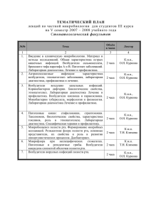 ТЕМАТИЧЕСКИЙ ПЛАН лекций по частной микробиологии для