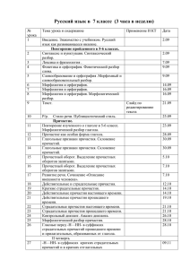 Русский язык в 7 классе (3 часа в неделю) № урока Тема урока и