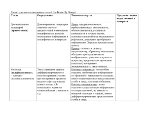 Характеристика когнитивных стилей (по Бетти Лу Ливер)