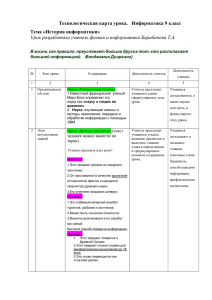 Технологическая карта урока.   Информатика 9 класс Тема «История информатики»