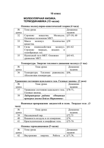 10 класс МОЛЕКУЛЯРНАЯ ФИЗИКА.  ТЕРМОДИНАМИКА (15 часов)