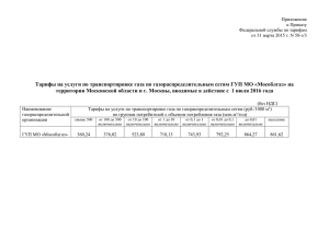 Тарифы на услуги по транспортировке газа по