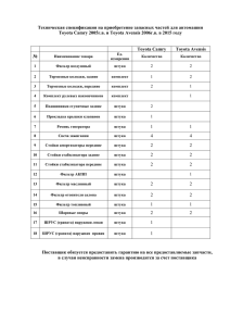 Техническая спецификация на приобретение запасных частей для автомашин