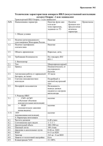 Приложение №2 Технические характеристики аппарата ИВЛ