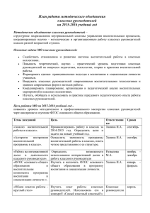 План работы методического объединения классных руководителей на 2015-2016 учебный год