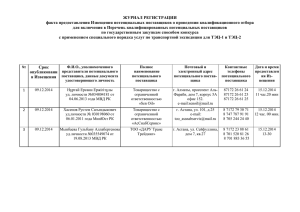 Журнал регистрации потенциальных поставщиков на услуги по