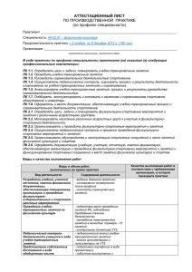 АТТЕСТАЦИОННЫЙ ЛИСТ ПО ПРОИЗВОДСТВЕННОЙ  ПРАКТИКЕ (по профилю специальности)