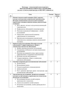 Календар – тематический план по предмету МЕТОДОЛОГИЯ НАУЧНОГО ИССЛЕДОВАНИЯ
