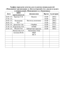 График пересдачи зачетов для студентов специальностей