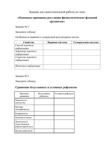 Задания для самостоятельной работы по теме: «Основные принципы регуляции физиологических функций организма»