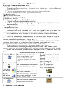 План – конспект по уроку информатики и ИКТ в 5... Цель урока: Тема урока: «Информация и информатика».