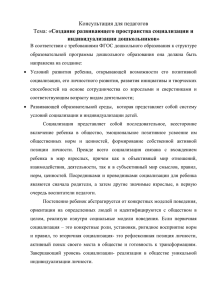 Создание развивающего пространства социализации и