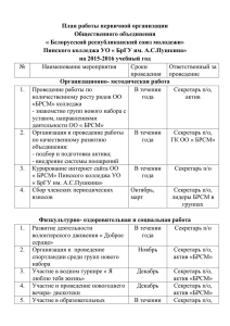 План работы первичной организации Общественного объединения « Белорусский республиканский союз молодежи»