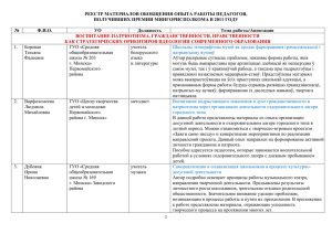 РЕЕСТР МАТЕРИАЛОВ ОБОБЩЕНИЯ ОПЫТА РАБОТЫ